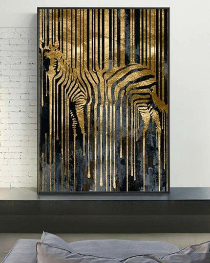 Chic Golden Zebra Abstract Canvas Art - Stylish Nordic Wall Decor for Modern Spaces