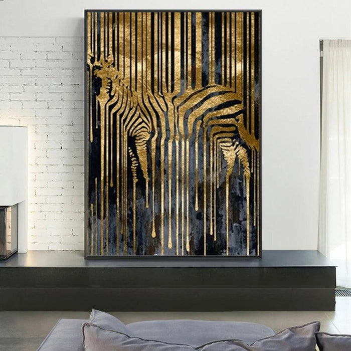 Golden Zebra Abstract Nordic Canvas Art - Stylish Wall Decor for Modern Living Spaces