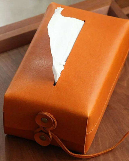 Elegant Handcrafted Leather Tissue Box with Colorful Napkin Holder Duo