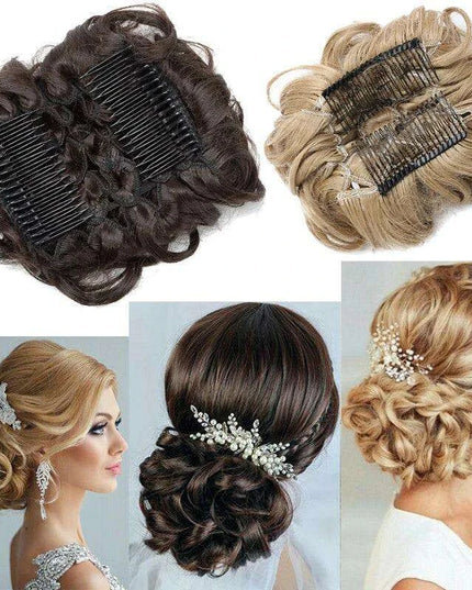 Elegant Ombre Curly Chignon Hairpiece with Comb - High Heat Resistant Women's Extension