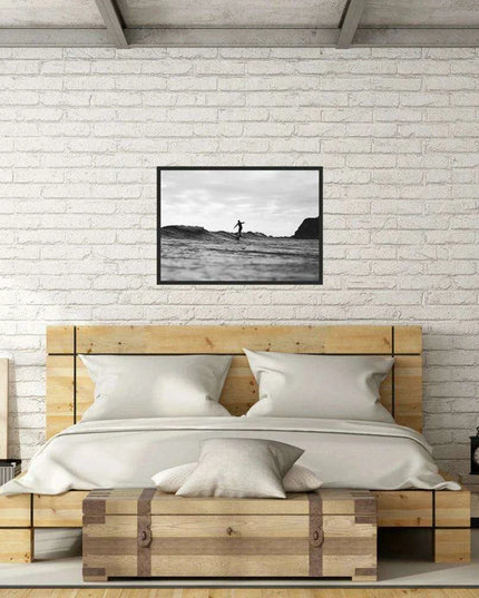 Black and White California Surf Canvas Art - Chic Ocean Decor with Customizable Borders for Contemporary Spaces