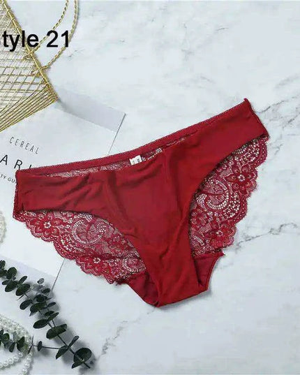 Women’s Leopard Print Lace Trim Seamless Cotton Panties - Breathable Ice Silk Lingerie