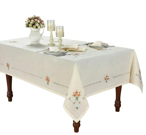 Handcrafted Beige Tablecloth Set with 8 Napkins - Linen Look & Handmade