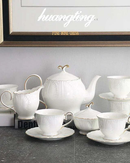 Timeless European Tea and Coffee Set: Luxurious Bone China Teapot and Cups