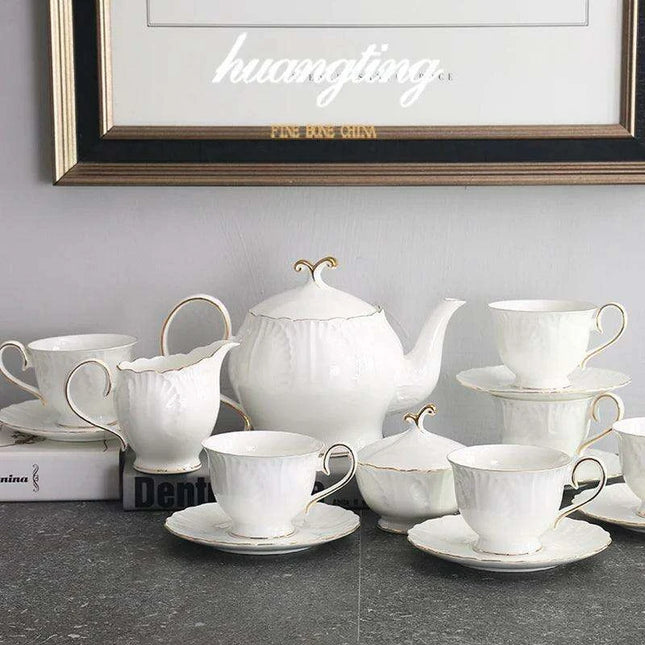 Timeless European Tea and Coffee Set: Luxurious Bone China Teapot and Cups