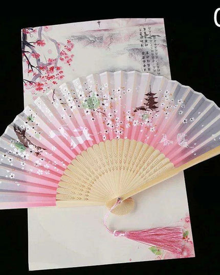 Elegant Vintage Chinese Silk Bamboo Folding Fan with Unique Designs