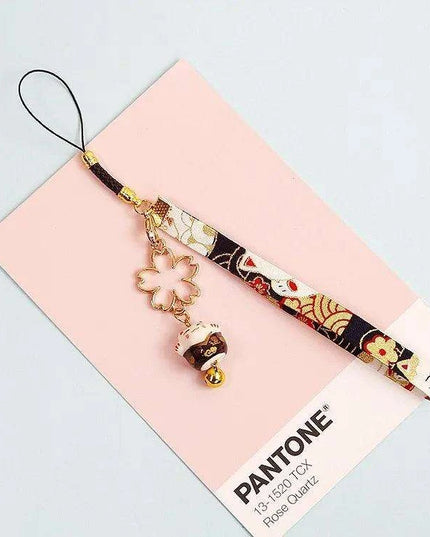 Kawaii Sakura Lucky Cat Keychain - Adorable Ceramic Charm for Good Fortune on Keys and Bags