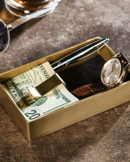 Elegant Brass & Leather Jewelry Organizer Tray Set for Stylish Storage