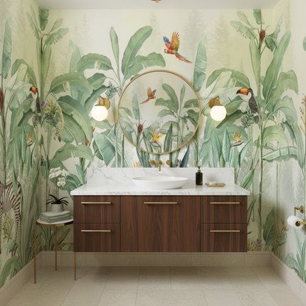 Tropical Jungle French Mural Wallpaper – Hand-Drawn Custom Wall Art