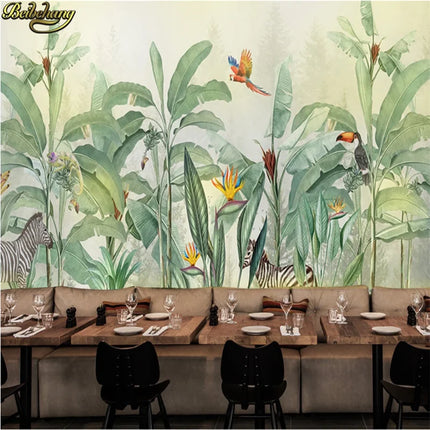 Tropical Jungle French Mural Wallpaper – Hand-Drawn Custom Wall Art