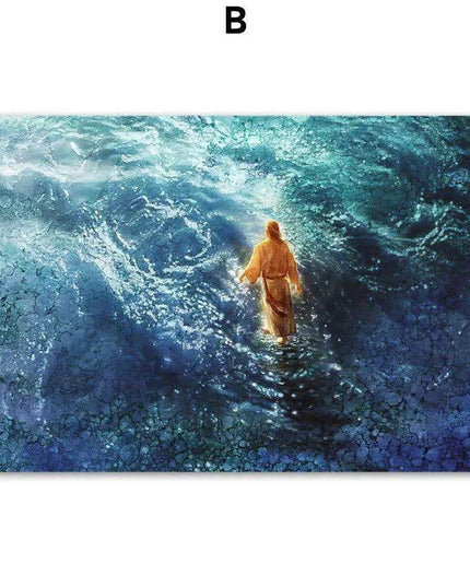 Divine Coastal Serenity: Christ Jesus Nordic Canvas Art for Spiritual Spaces