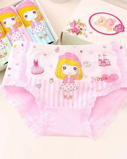 4 pcs Girls' Cotton Briefs Collection - Soft, Breathable & Playful Patterns for Kids