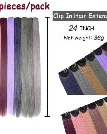 24" Colorful Ombre Clip-In Hair Extensions - Benehair Vibrant Synthetic Hairpiece