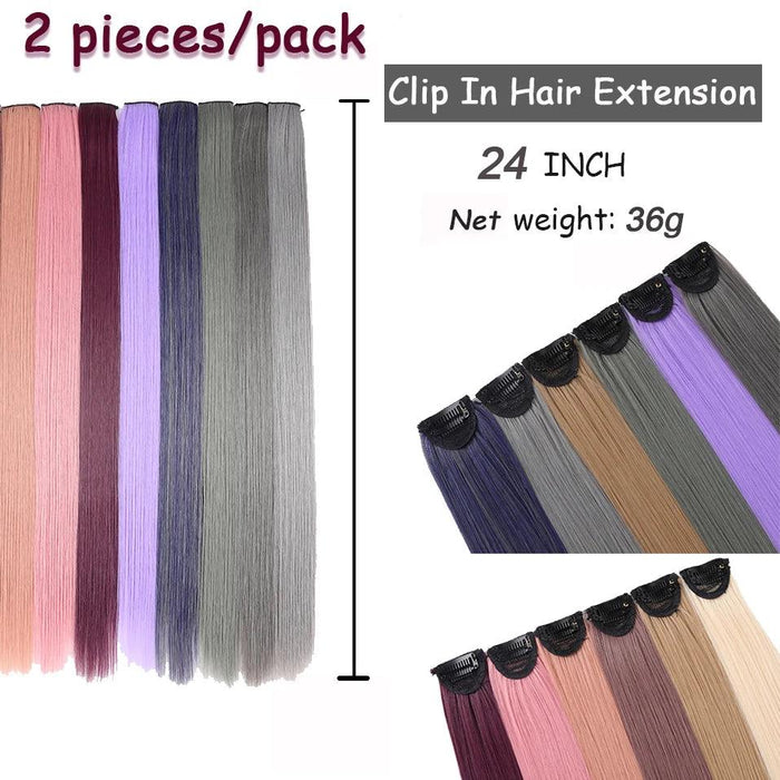 24" Colorful Ombre Clip-In Hair Extensions - Benehair Vibrant Synthetic Hairpiece