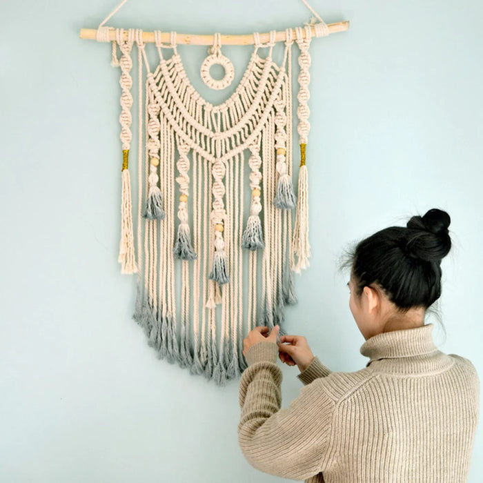 Bohemian Elegance Macrame Dream Catcher Wall Hanging - Artisan Crafted Luxury