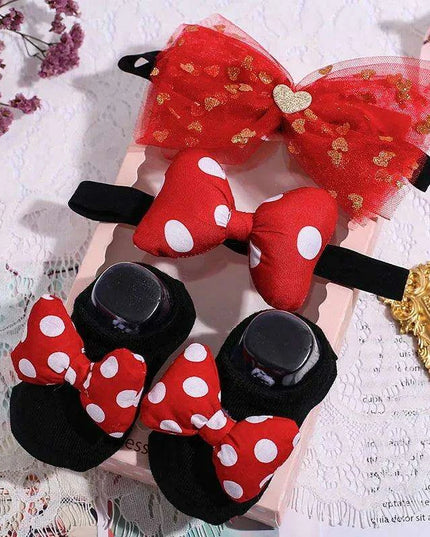 Adorable Polka Dot Bowknot Headband and Lace Flower Socks Ensemble for Stylish Little Ones