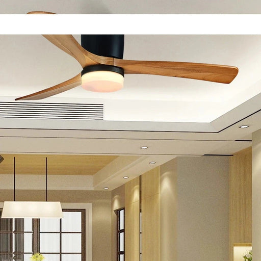 48-Inch Modern White Solid Wood LED Ceiling Fan with Remote Control and Integrated Lamp