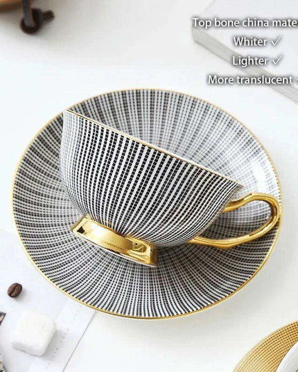 Elegant Gray Bone China Tea Set with Gold Accents - 200ml Cup, Saucer & Spoon Collection