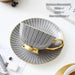 Elegant Gray Bone China Tea Set with Gold Accents - 200ml Cup, Saucer & Spoon Collection