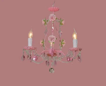 Chic Pink Crystal Pendant Light - Modern Iron Chandelier for Stylish Girls' Bedrooms and Living Areas with E14 LED Compatibility