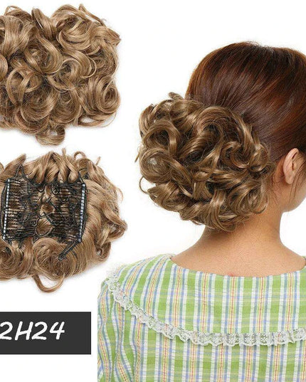 Elegant Ombre Curly Chignon Hairpiece with Comb - High Heat Resistant Women's Extension