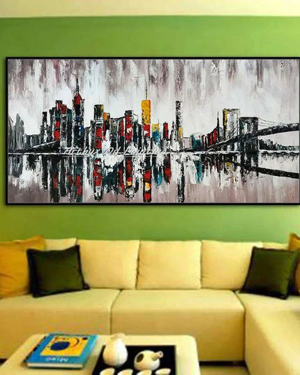 Abstract Urban Cityscape Hand-Painted Canvas Art - Contemporary Wall Decor Inspiration
