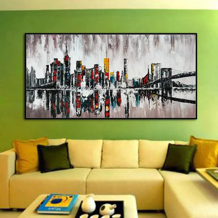 Urban Impressions Hand-Painted Abstract Cityscape Canvas Art - Contemporary Home Wall Decor