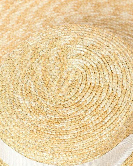 Stylish Wide Brim Straw Hat with Ribbon Tie for Women - 15cm Beach Cap in White and Black