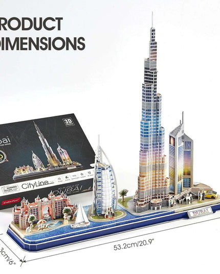 Illuminated Dubai Skyline 3D Puzzle Kit - Experience the Magic of the City