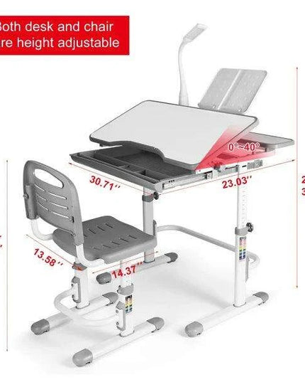 Ergonomic Kids Study Desk and Chair Set with Adjustable Brightness Lamp - Perfect for Learning