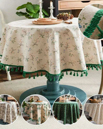 Elegant Floral Round Tablecloth with Stylish Tassel Trim - 150cm Diameter