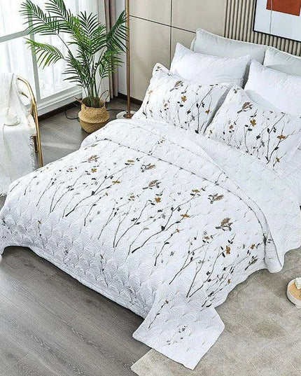Elegant Embroidered Cotton Quilt Set - 3PC Queen Size Bedspread for Serene Summer Nights