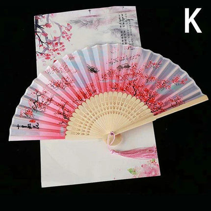 Elegant Vintage Chinese Silk Bamboo Folding Fan with Unique Designs