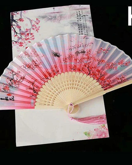 Elegant Vintage Chinese Silk Bamboo Folding Fan with Unique Designs