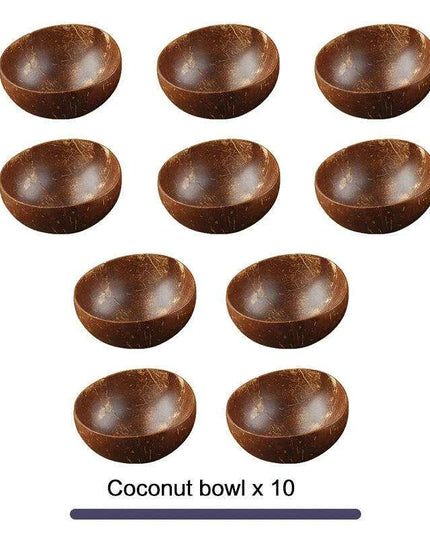 Handcrafted Coconut Bowl Collection with Wooden Spoon - Sustainable Natural Tableware for Salads, Desserts, and More (12-15cm)