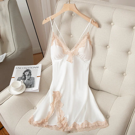 Satin V-Neck Spaghetti Strap Nightgown - Soft Sleepwear for Women