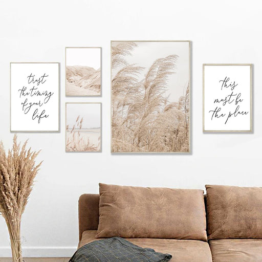Vintage Botanical Pampas Grass Wall Art for Tranquil Home Ambiance