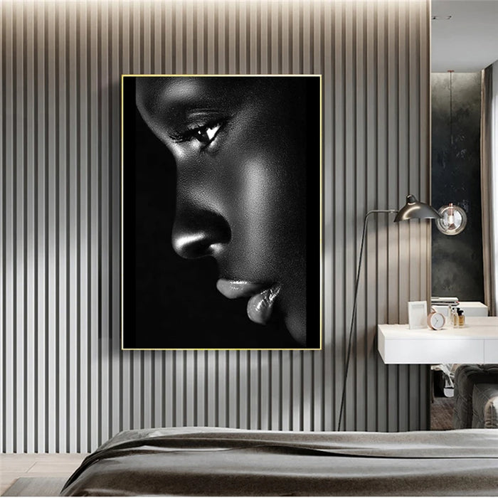 African Beauty: Elegant Profile Oil Painting with Luscious Lips