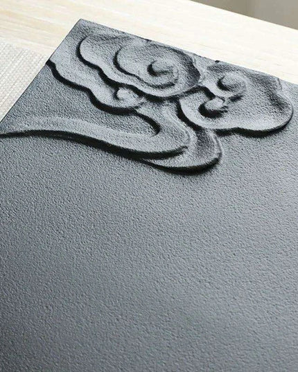 Moon Cloud Engraved Black Stone Tea Tray with Integrated Water Drainage for Kungfu Tea Ceremony