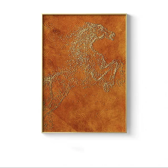 Golden Equestrian Abstract Canvas Art for Urban Home & Office Design