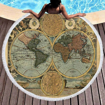 Bohemian Chic Round Microfiber Towel with Tassels - 150CM Luxe Beach Accessory