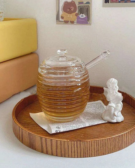 Elegant 265ml Glass Honey Jar with Mixing Spoon - Ideal for Honey, Juice, and Jam Serving