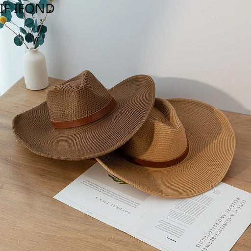 Chic Unisex Wide Brimmed Cowboy Hat in Natural Paper - Perfect Summer Panama Sun Cap for Beach and Outdoor Adventures