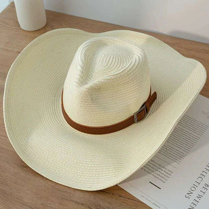 Chic Unisex Wide Brimmed Cowboy Hat in Natural Paper - Perfect Summer Panama Sun Cap for Beach and Outdoor Adventures