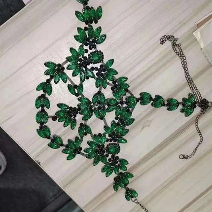 Mystical Green Rhinestone Masquerade Face Chain with Sparkling Crystal Details - Perfect Gift for Her