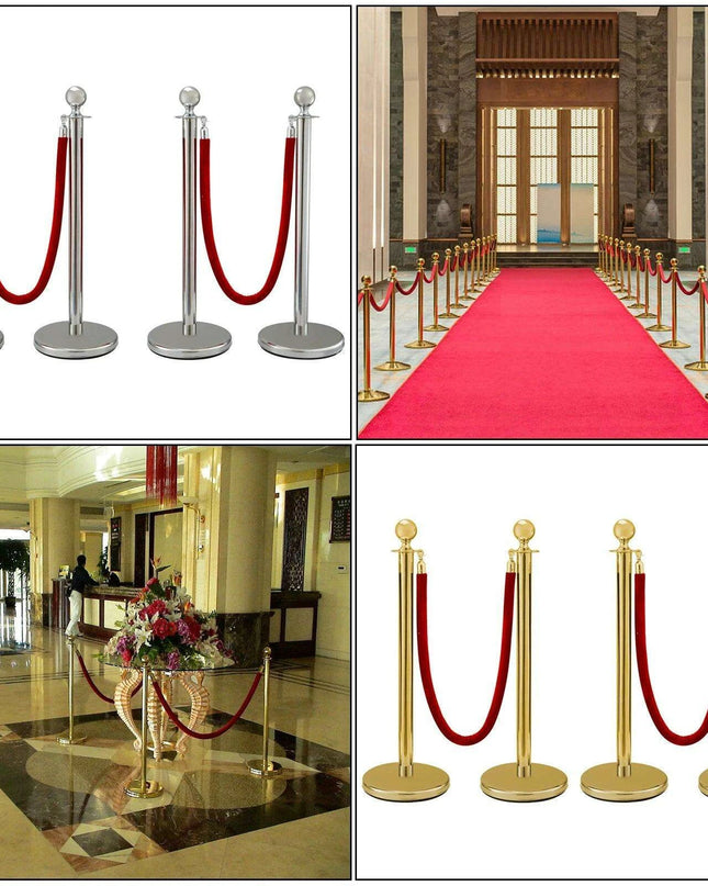 Elegant Gold Stainless Steel Stanchion Set with Red Velvet Rope & Secure Base for Event Management