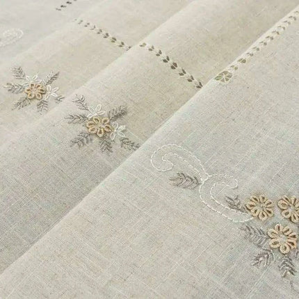 Elegant Grey Linen Dining Set with 8 Hand-Embroidered Napkins - Exquisite Table Ensemble