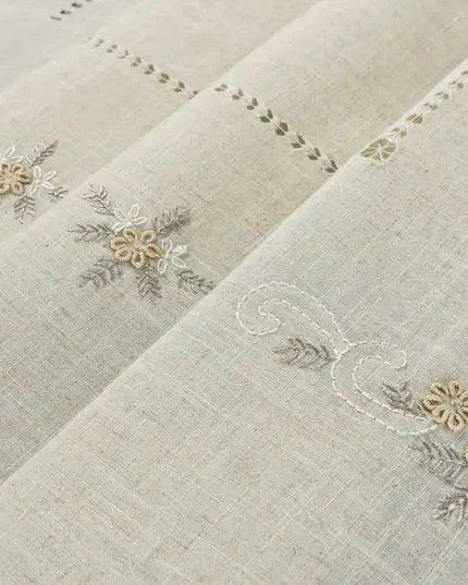 Elegant Grey Linen Dining Set with 8 Hand-Embroidered Napkins - Exquisite Table Ensemble