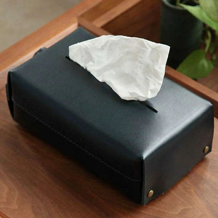 Elegant Handcrafted Leather Tissue Box with Colorful Napkin Holder Duo
