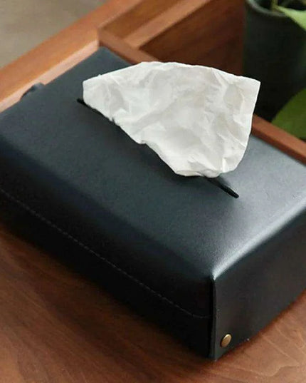 Elegant Handcrafted Leather Tissue Box with Colorful Napkin Holder Duo